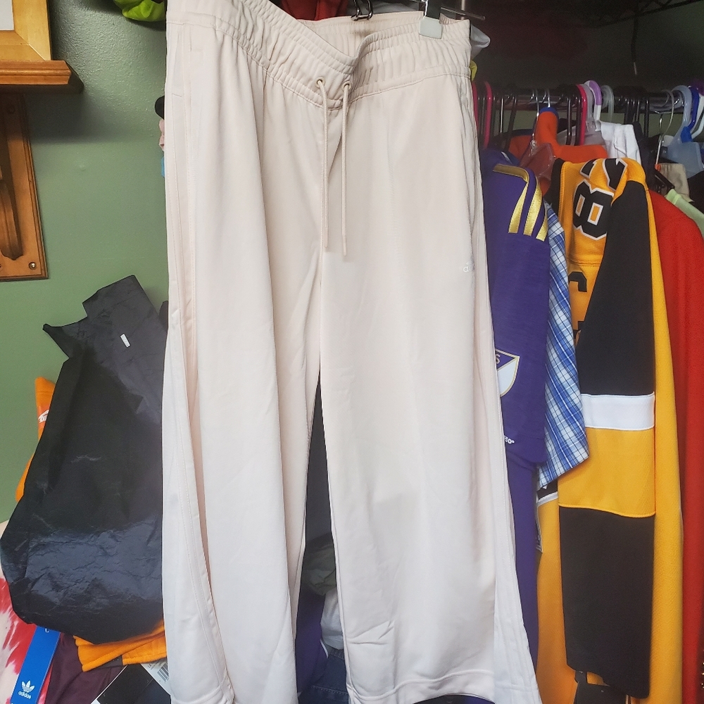 Adidas 3 Stripe Tricot Wide Leg Pants GN8014 Womens Medium Color Beige